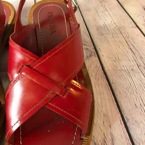 Prada Classic Red Patent Slingback Buckle Sandals Made in Italy Size (39.5) 9.5 - Picture 7 of 16